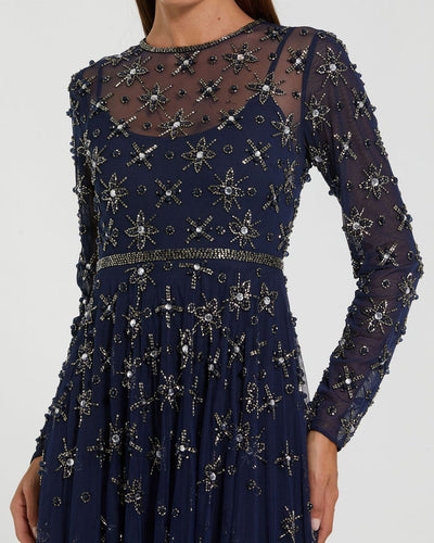 Mac Duggal 94216 - Starburst Beaded Illusion Jewel Gown In Blue