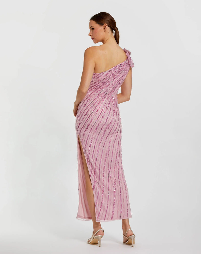 Mac Duggal 94221 - Floral Shoulder Column Beaded Dress Cocktail Dresses in Purple
