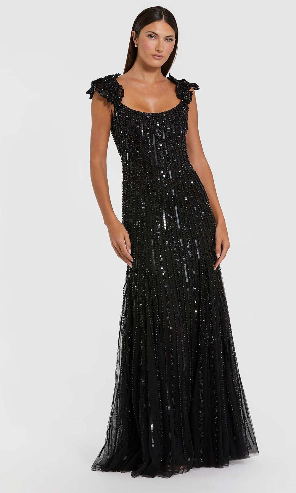 Mac Duggal 94223 - Floral Shoulder Detail Sheath Gown Formal Gowns in Black