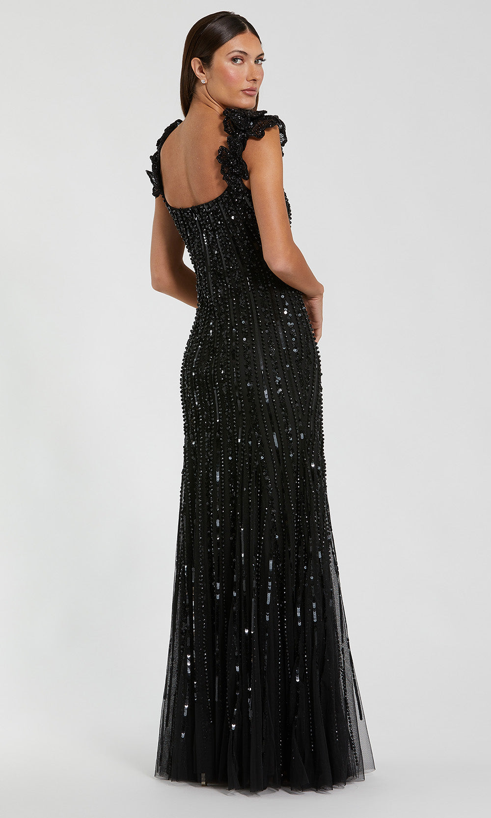 Mac Duggal 94223 - Floral Shoulder Detail Sheath Gown Formal Gowns in Black