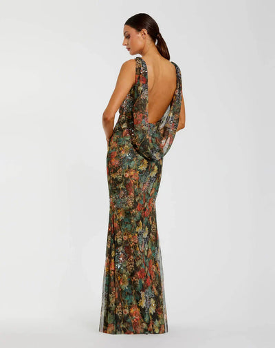 Mac Duggal 94263 - Bateau Column Gown with Cowl Back Formal Gowns