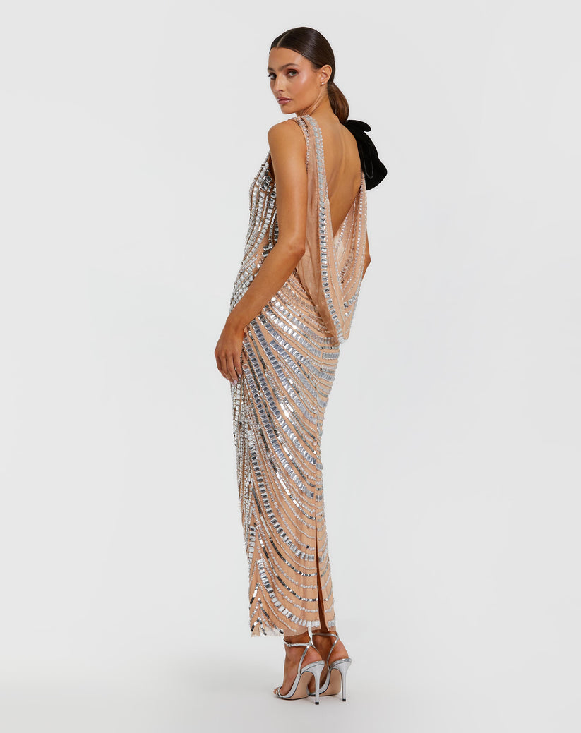 Mac Duggal 94285 - Velvet 3D Floral Scoop Embellished Dress Cocktail Dresses in Silver and Neutral