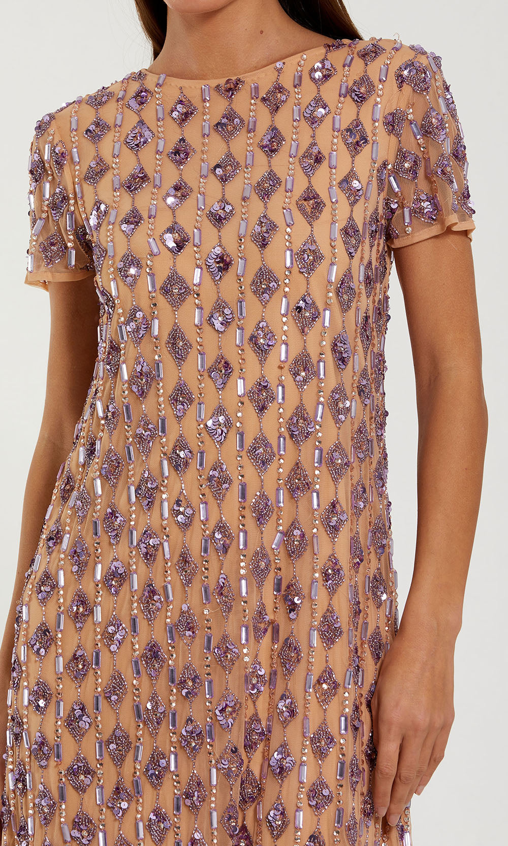Mac Duggal 94292 - Jewel Neck Geometric Sequin Short Dress Cocktail Dresses in Neutral and Purple