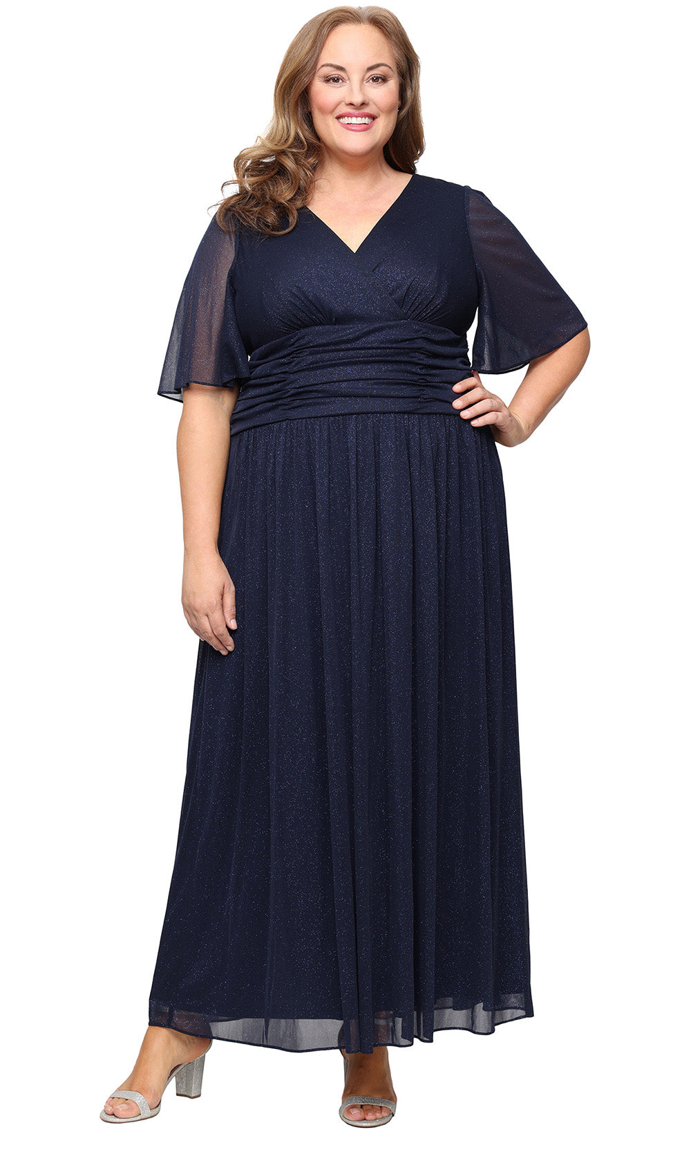 S.L. Fashions 9433236 - V-Neckline Short Sleeve Long Dress Mother of the Bride Dresses
