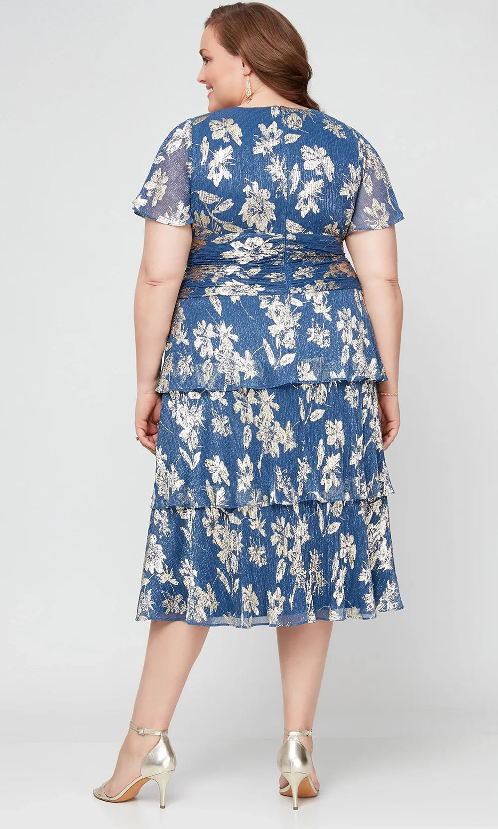 S.L. Fashions Dresses (SLNY) 9455229 - Tiered Skirt Flutter Sleeve Dress Reception Dresses in Blue and Gold