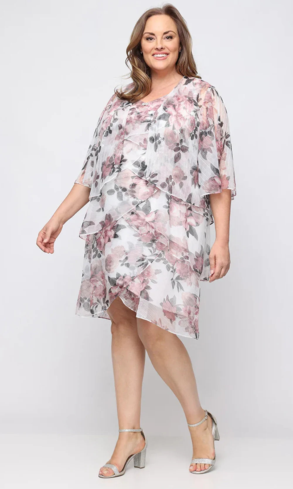 S.L. Fashions Dresses (SLNY) 9455286 - Floral Print Knee-Length Dress Holiday Dresses in Pink and Multi