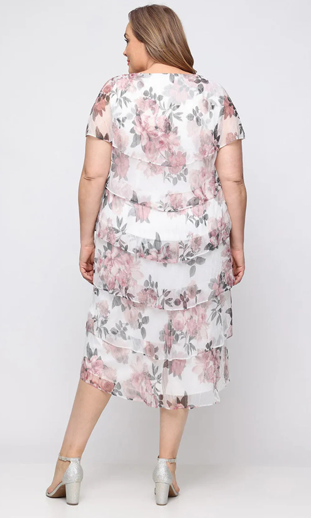 S.L. Fashions Dresses (SLNY) 9455294 - Plus Size Capelet A-Line Dress Wedding Guest in White and Pink