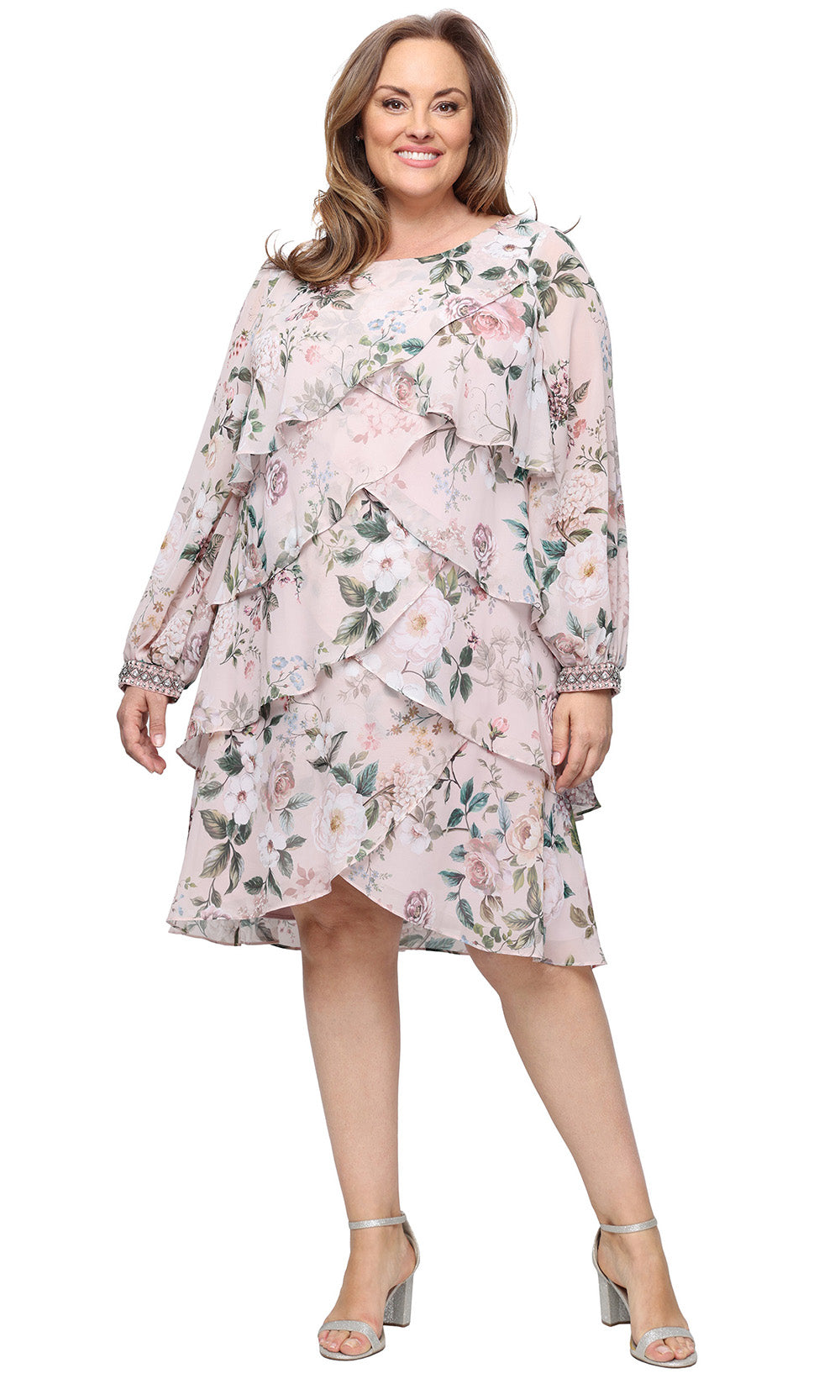 S.L. Fashions Dresses (SLNY) 9472168 - Long Sleeve Floral Plus Size Dress Party Dresses