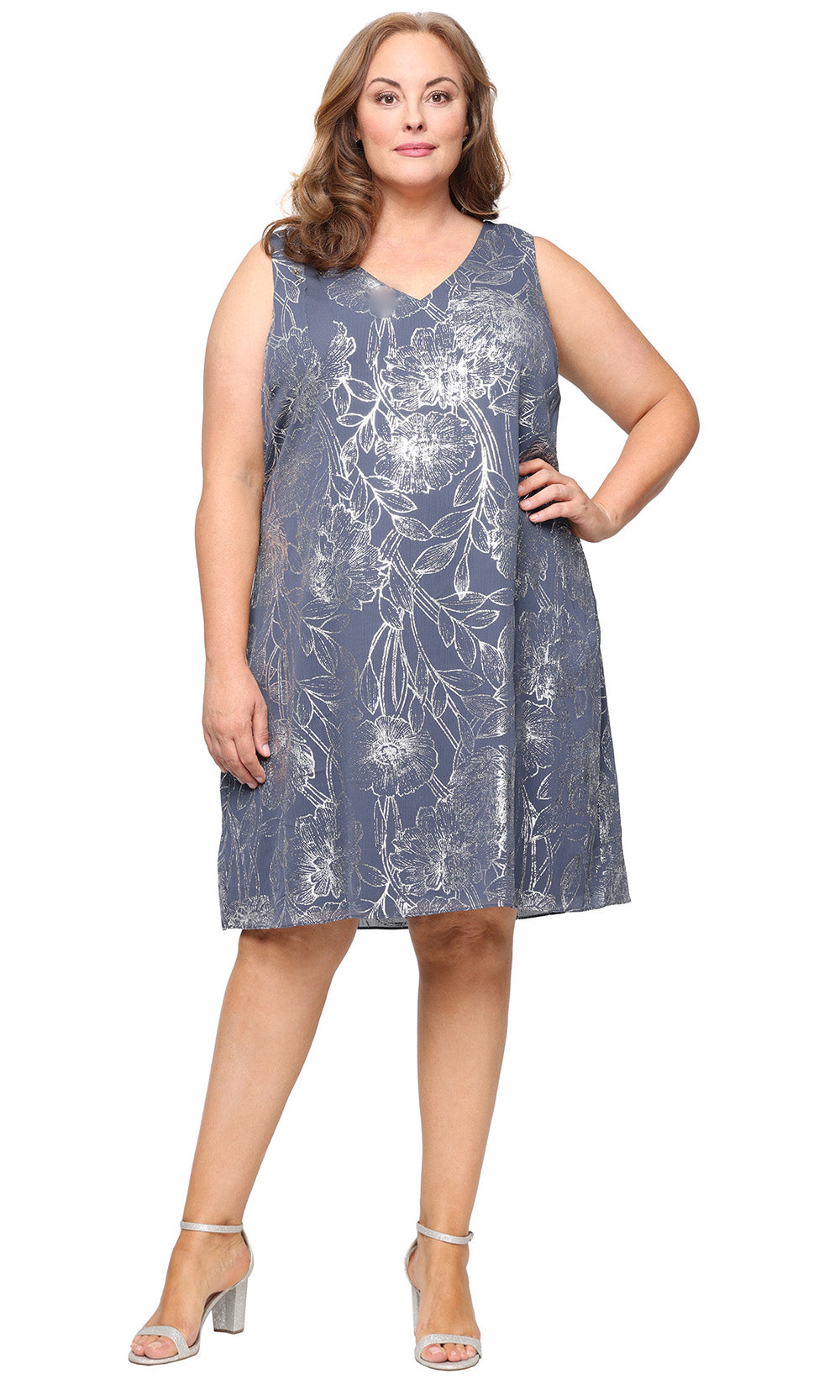 S.L. Fashions 9479504 - Knee-Length Sleeveless Print Dress Wedding Guest