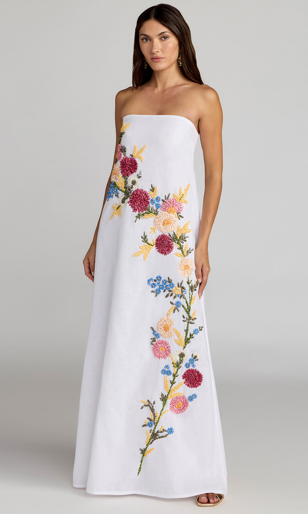 Mac Duggal 9498 - Floral Straight Neck A-Line Dress Prom Dress in White Multi 