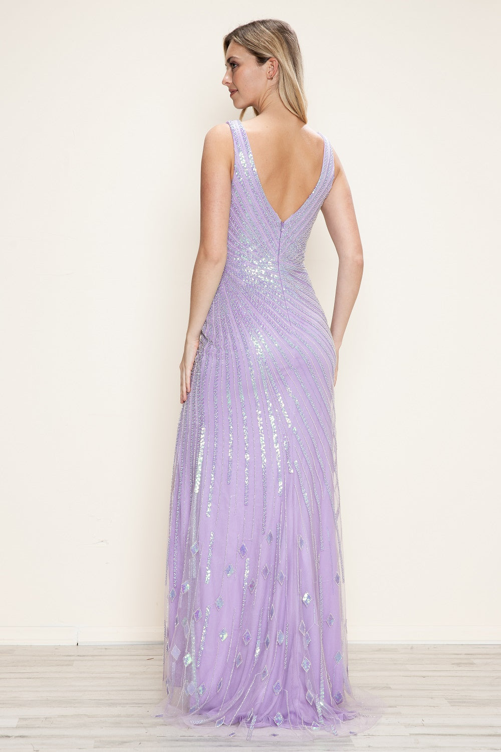 Poly USA 9522 - Wide Strap Beaded Sequin Long Gown Prom Dresses in Purple  
