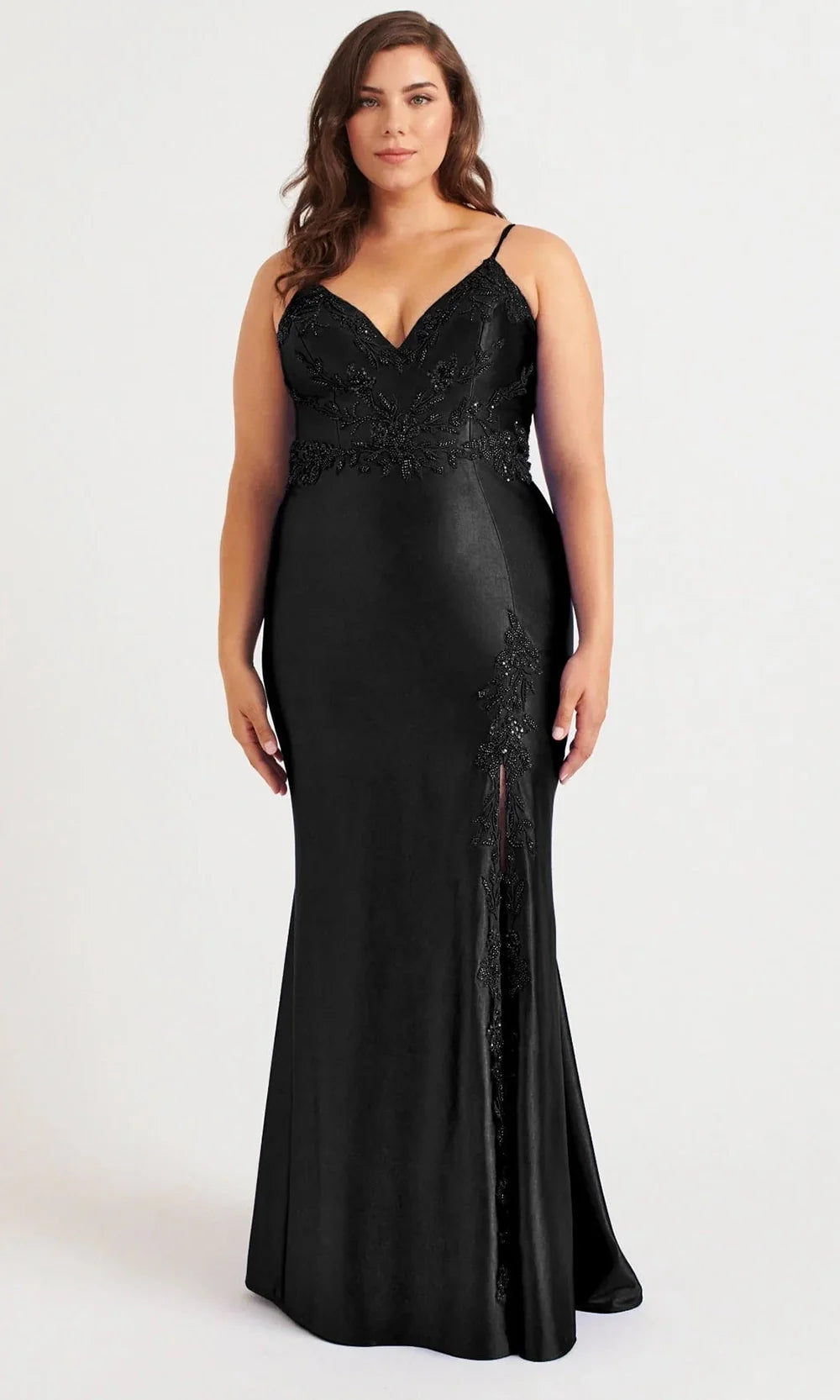 Faviana 9562 - Spaghetti Strap Beaded Slit Dress Prom Dresses