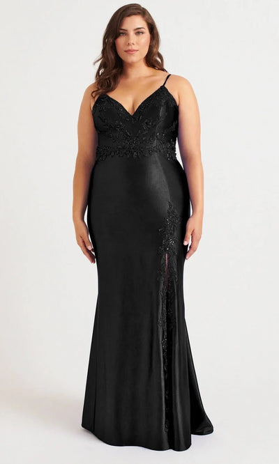 Faviana 9562 - Spaghetti Strap Beaded Slit Dress Prom Dresses