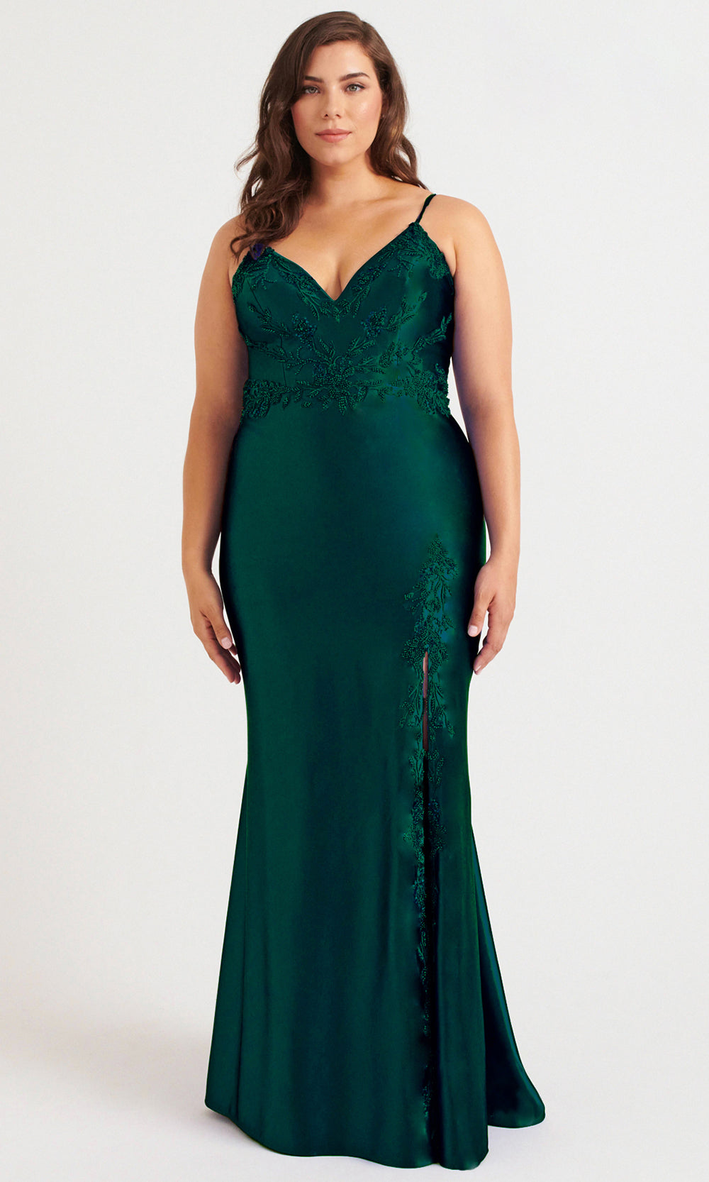 Faviana 9562 - Spaghetti Strap Beaded Slit Dress Prom Dresses