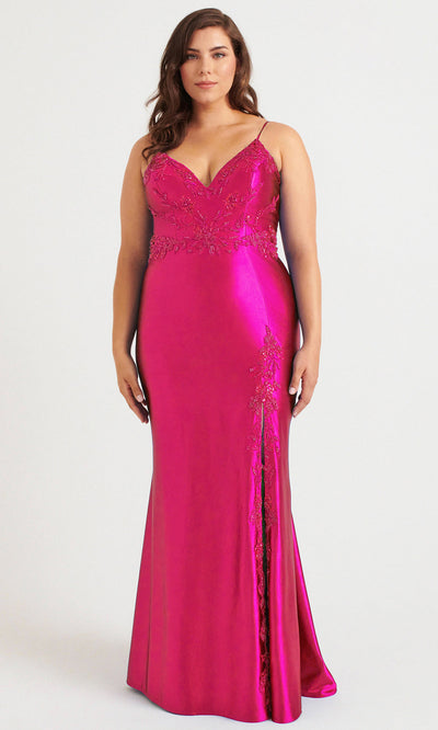 Faviana 9562 - Spaghetti Strap Beaded Slit Dress Prom Dresses