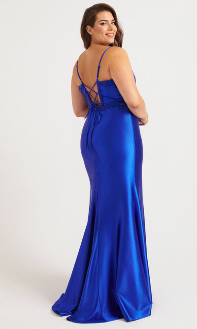 Faviana 9562 - Spaghetti Strap Beaded Slit Dress Prom Dresses