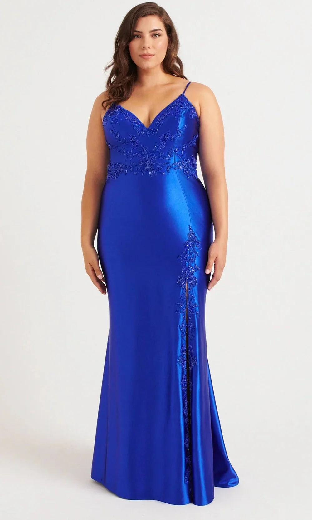 Faviana 9562 - Spaghetti Strap Beaded Slit Dress Prom Dresses