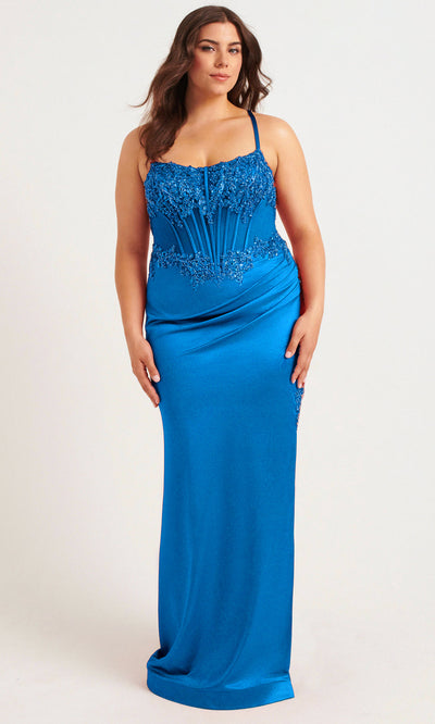 Faviana 9592 - Beaded Top High Slit Satin Dress Prom Dresses