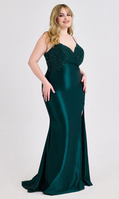 Faviana 9597 - Satin Sheath Prom Dress with Beading Prom Dresses