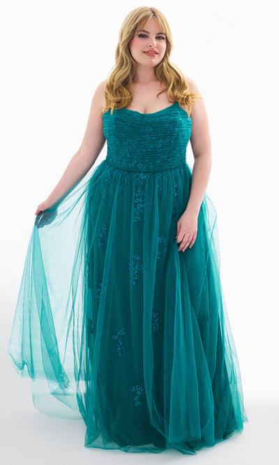 Faviana 9598 - Plus Size Strapless Tulle Overlay Dress Prom Dresses