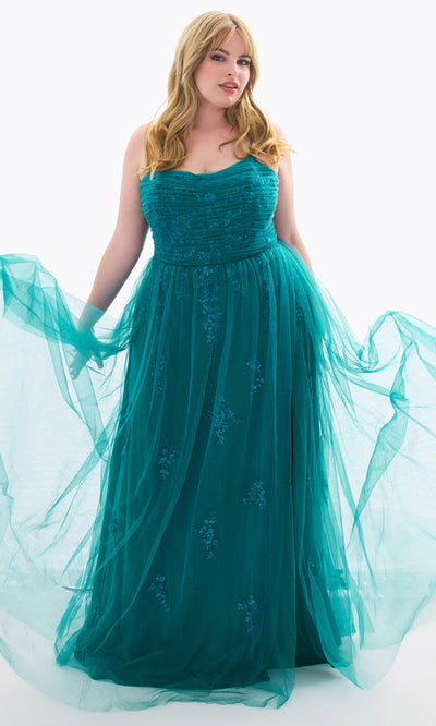 Faviana 9598 - Plus Size Strapless Tulle Overlay Dress Prom Dresses