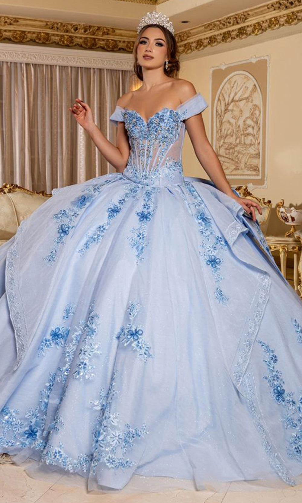 May Queen LK304 - Convertible Corset Ballgown Mini Dress Quinceanera Dresses in Baby Blue