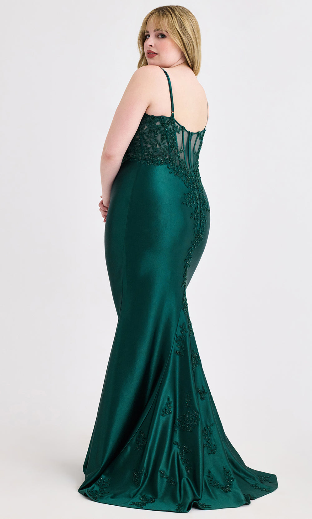 Faviana 9600 - Plus Size V-Neckline Satin Dress Prom Dresses