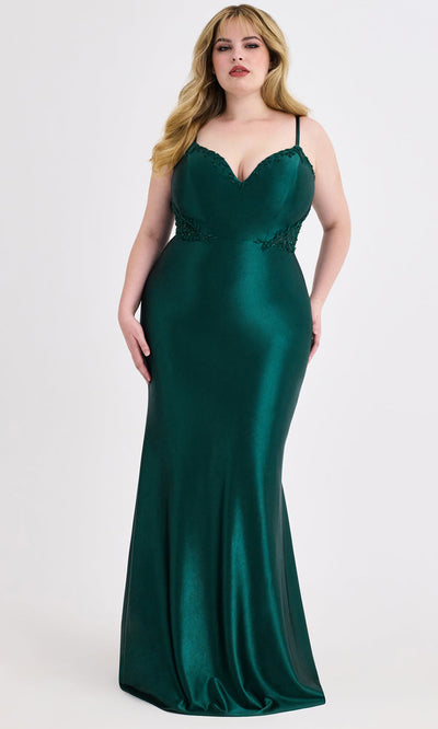 Faviana 9600 - Plus Size V-Neckline Satin Dress Prom Dresses