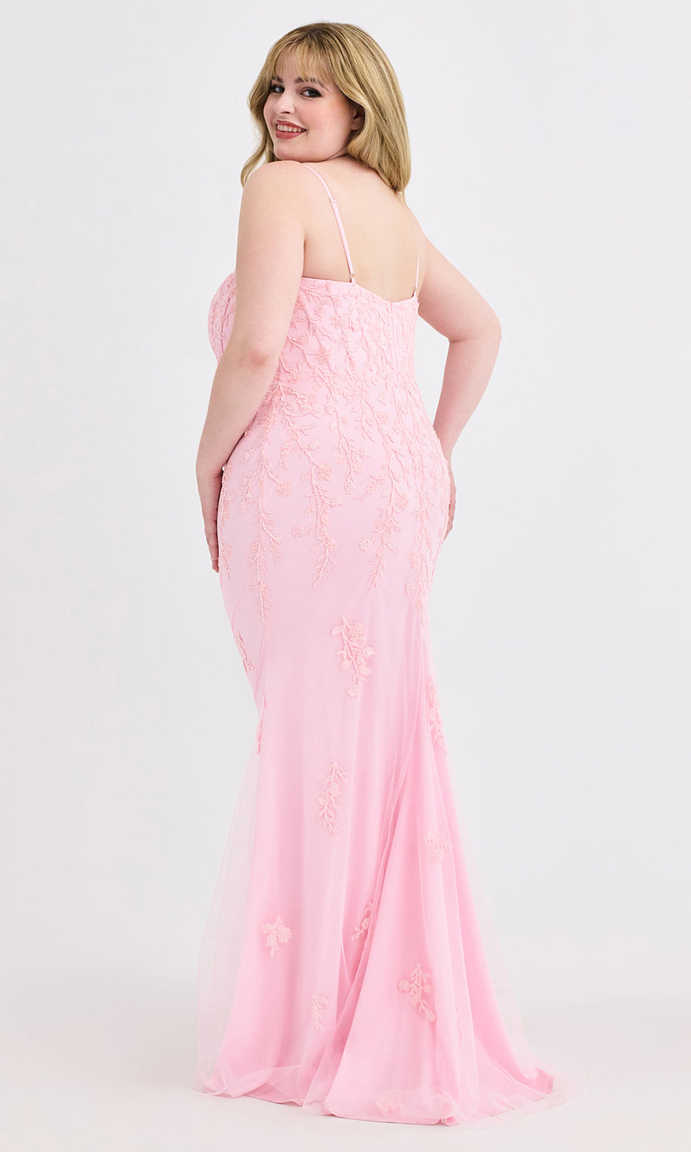 Faviana 9604 - Plus Size V-Neckline Embroidered Dress Prom Dresses