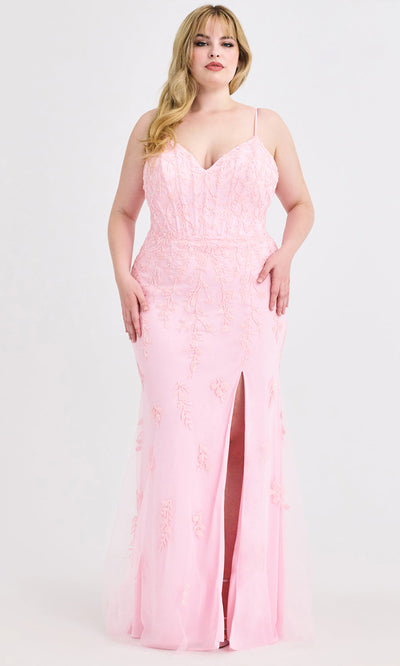 Faviana 9604 - Plus Size V-Neckline Embroidered Dress Prom Dresses