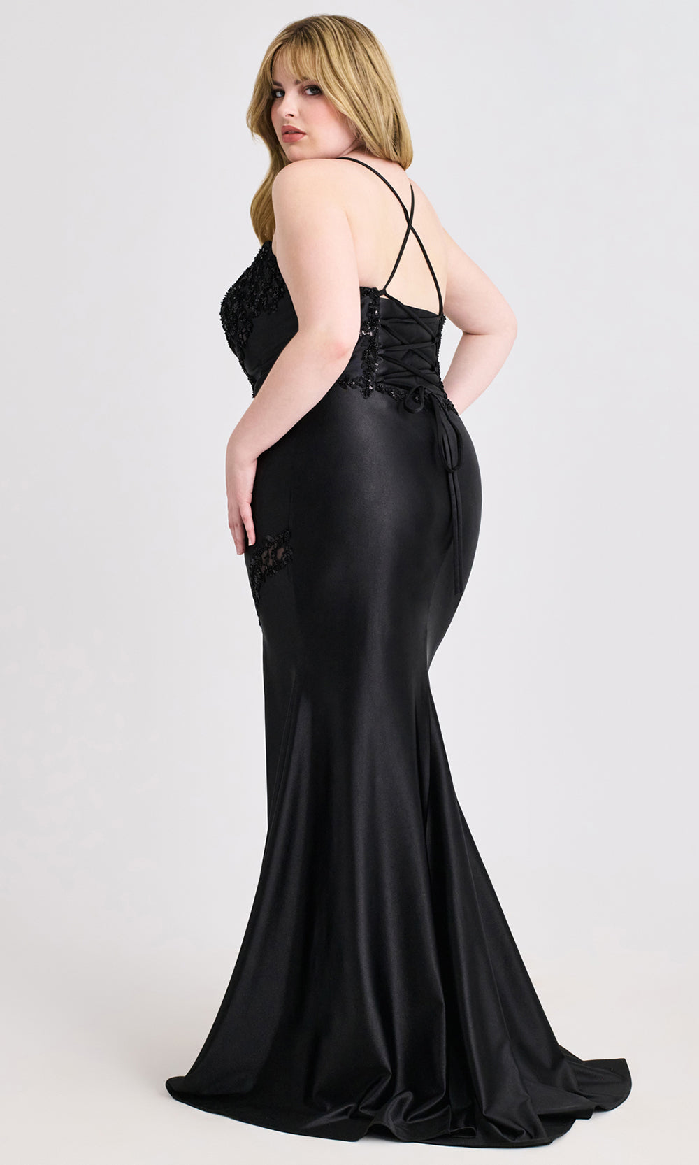 Faviana 9606 - Scoop Neck Satin Plus Size Dress Prom Dresses