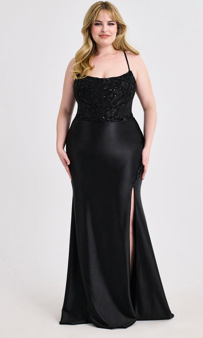 Faviana 9606 - Scoop Neck Satin Plus Size Dress Prom Dresses