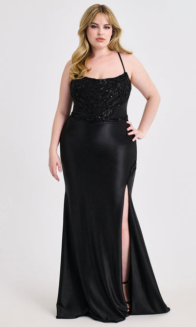 Faviana 9606 - Scoop Neck Satin Plus Size Dress Prom Dresses