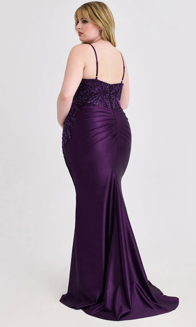 Faviana 9608 - Sparkle Satin V-Neck Plus Size Dress Prom Dresses