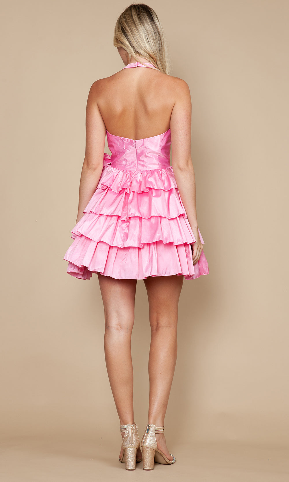 Poly USA 9796 - Halter Neck Tiered Dress with Bow Homecoming Dresses