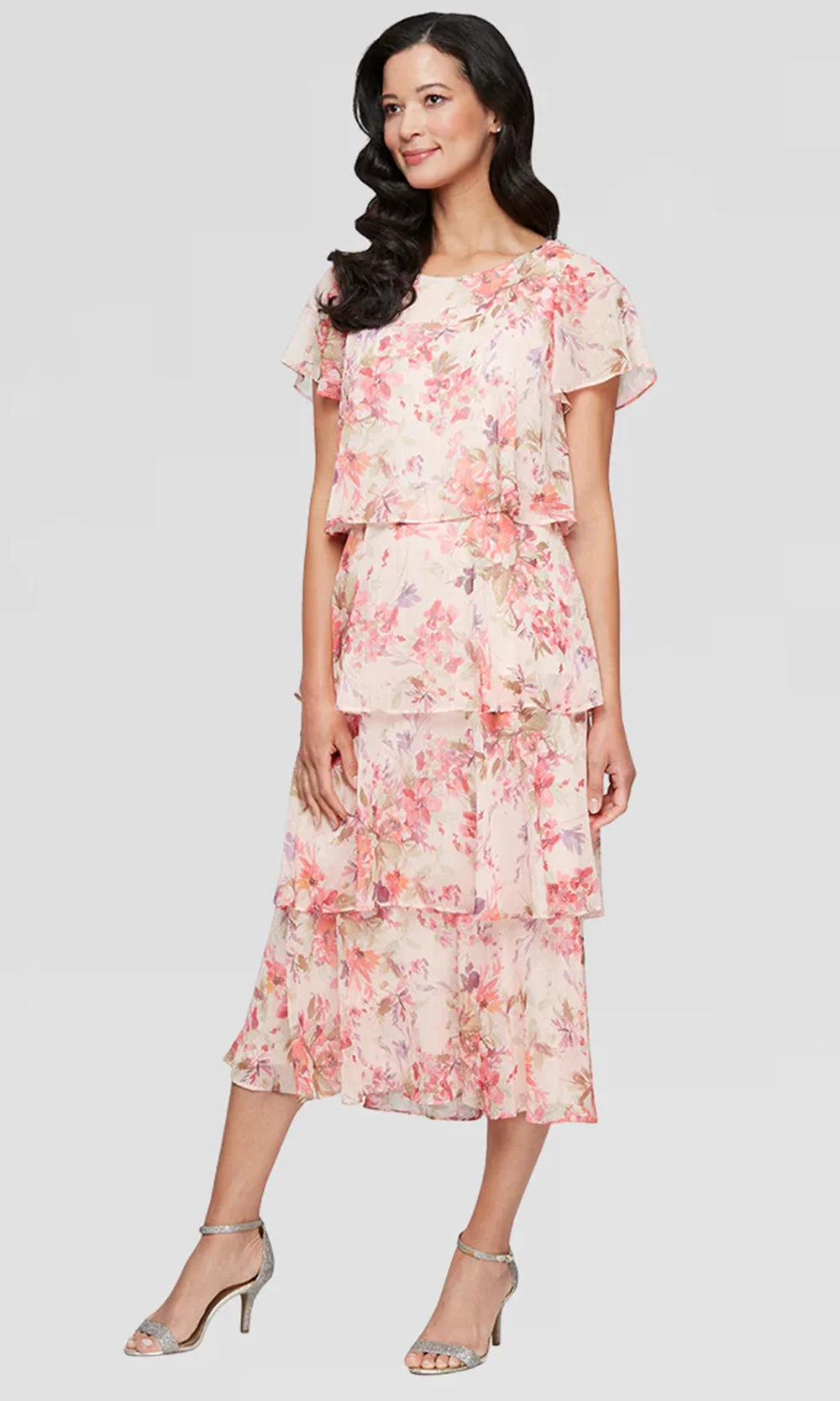 S.L. Fashions Dresses (SLNY) 9472116 - Printed Tier A-Line Dress Wedding Guest in Pink and Multi