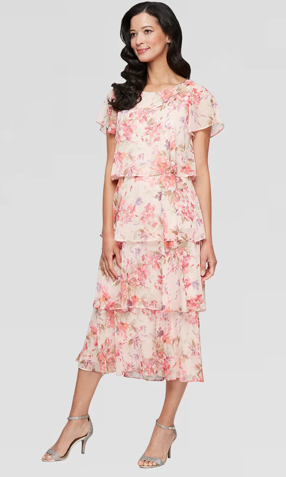 S.L. Fashions Dresses (SLNY) 9172116 - Printed Jewel Neck Midi Dress Mother of the Bride Dresses