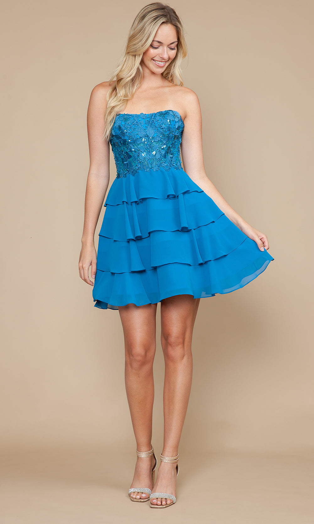 Poly USA 9838 - Strapless Tiered Dress with Embroidery Cocktail Dresses