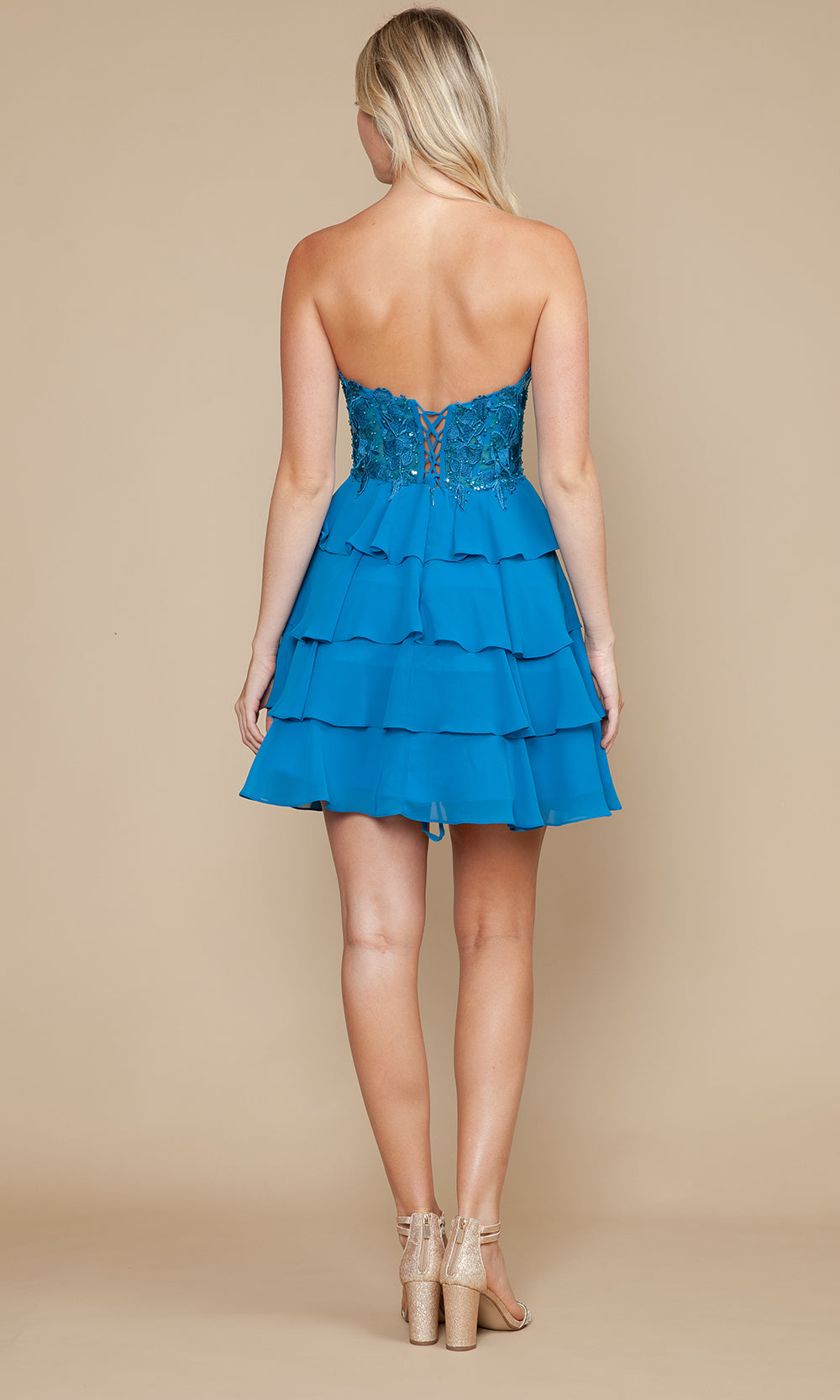 Poly USA 9838 - Strapless Tiered Dress with Embroidery Cocktail Dresses