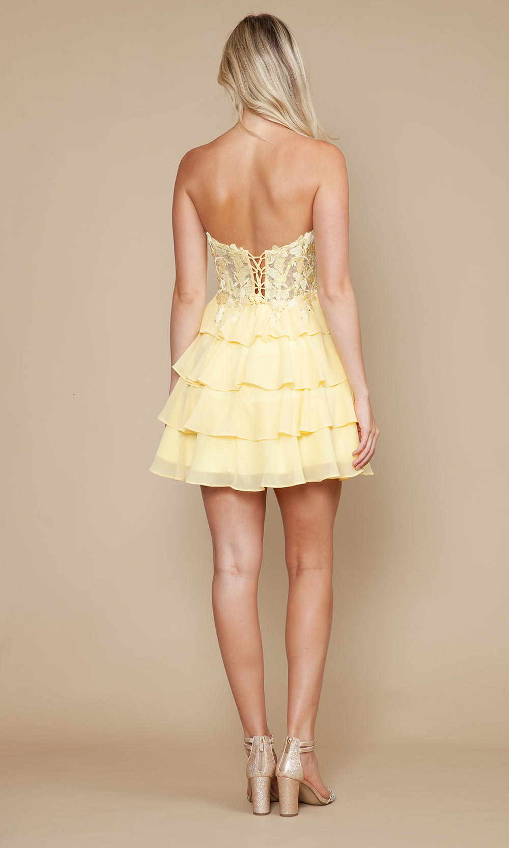 Poly USA 9838 - Strapless Tiered Dress with Embroidery Cocktail Dresses