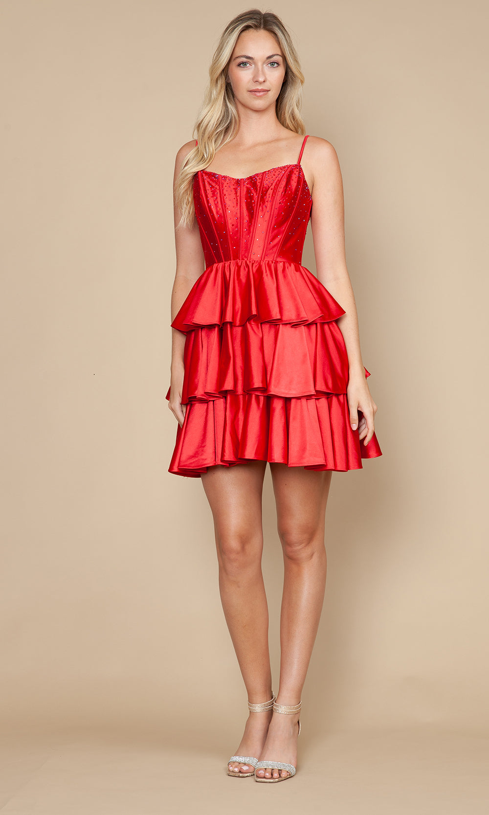 Poly USA 9896 - Embellished Corset Bodice Ruffle Dress Cocktail Dresses