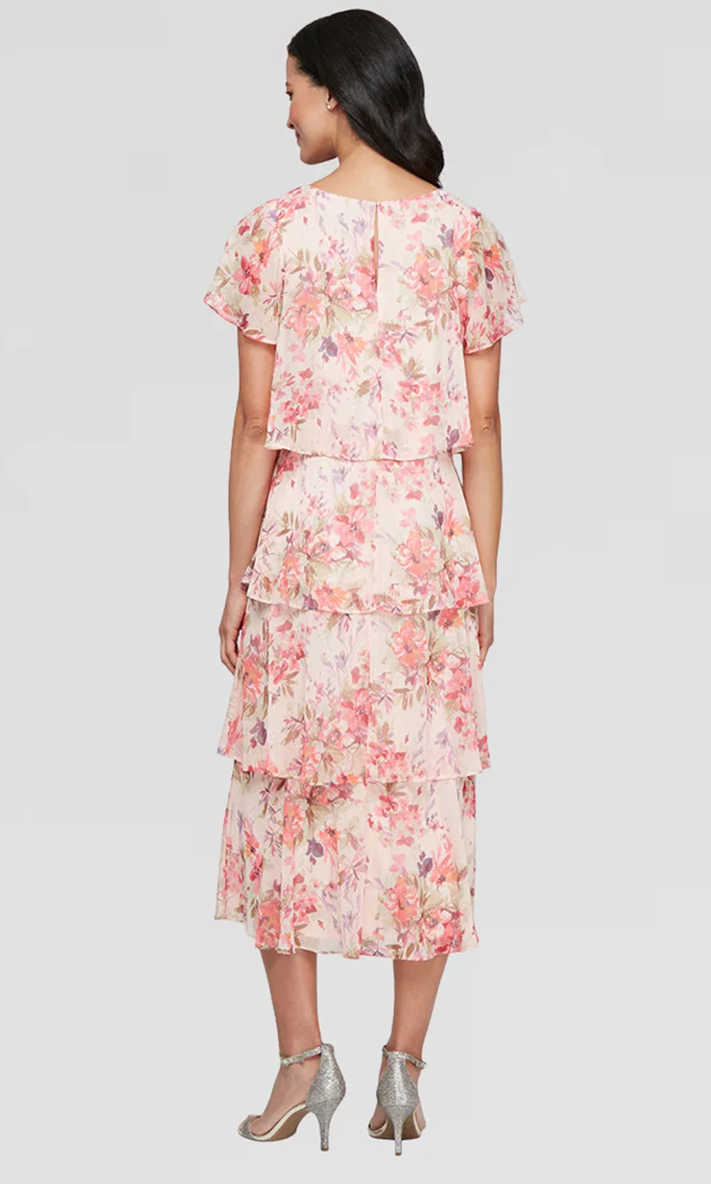 S.L. Fashions Dresses (SLNY) 9272116 - A-Line Floral Print Tiered Dress Cocktail Dresses in Pink and Multi