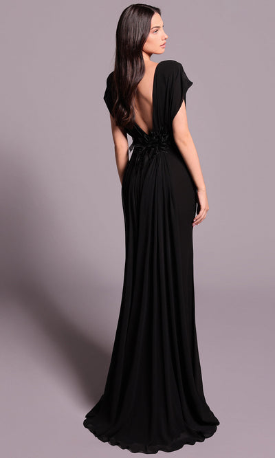 Tarik Ediz 99004 - Applique Detail Bateau Crepe Dress