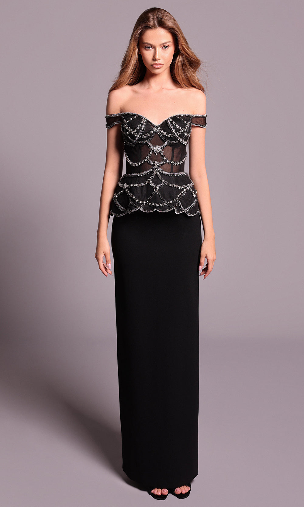 Tarik Ediz 99008 - Beaded Illusion Bodice Column Dress