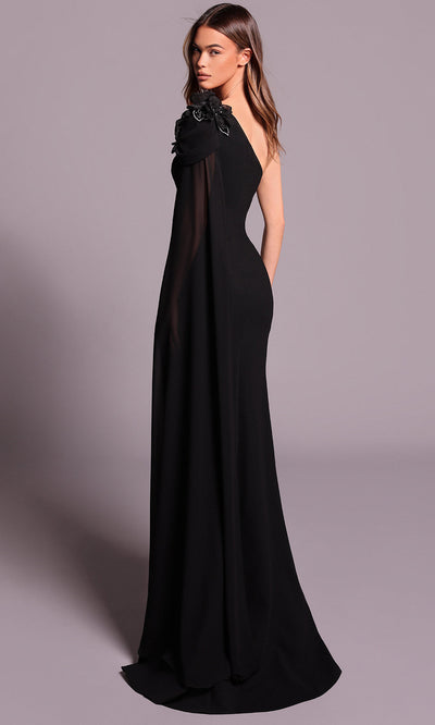 Tarik Ediz 99013 - Floral Shoulder Asymmetric Long Dress