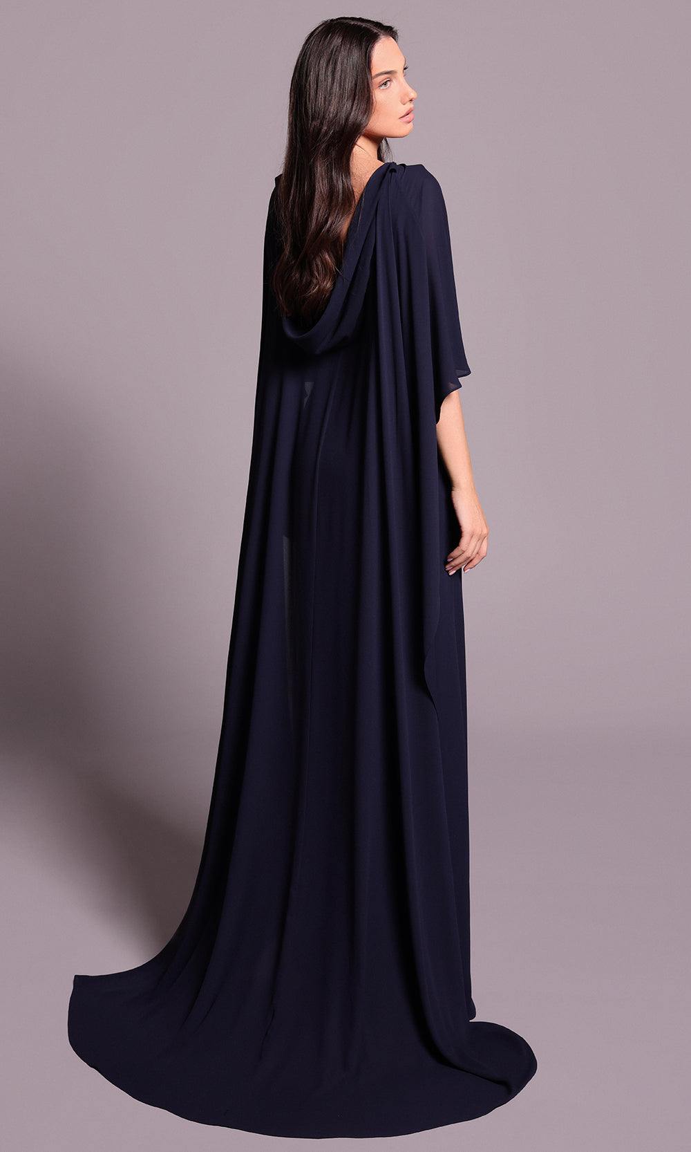 Tarik Ediz 99018 - Floral Applique Cape Bateau Gown