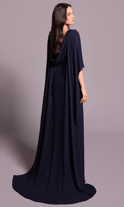 Tarik Ediz 99018 - Floral Applique Cape Bateau Gown