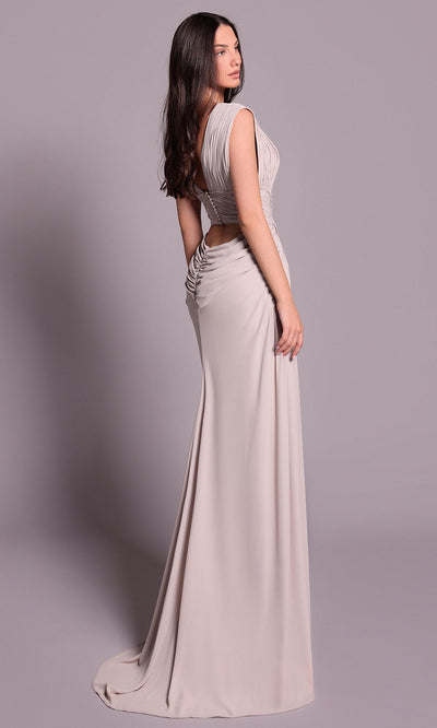 Tarik Ediz 99028 - Plunging V-Neck Ruched Crepe Dress