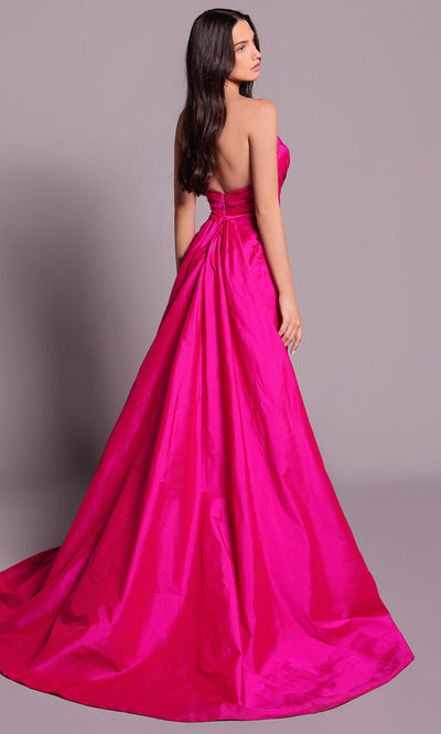 Tarik Ediz 99030 - V-Neck High Slit Taffeta Evening Dress