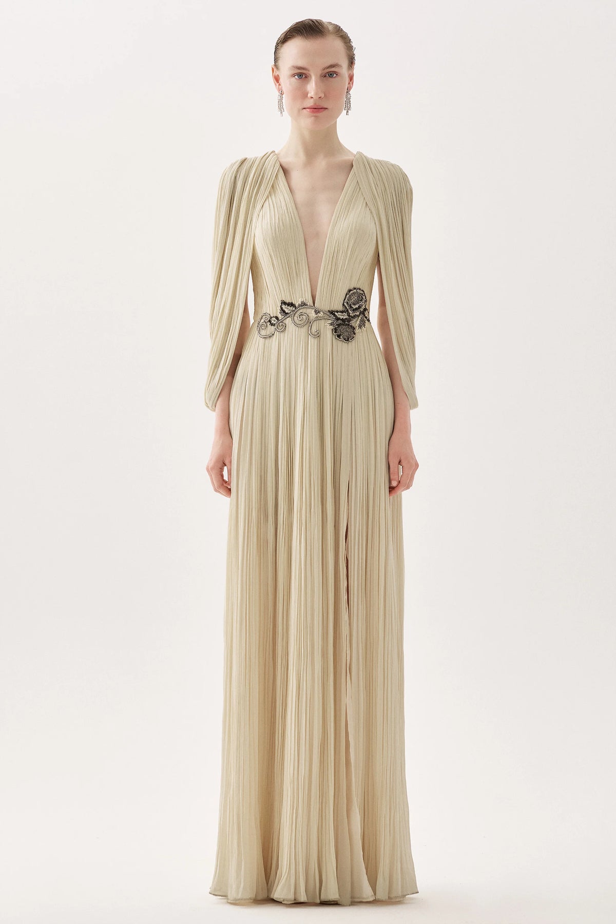 Tarik Ediz 99031 - Plunging V Draped Evening Dress